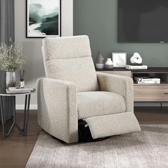 Lexicon Swivel Glider Recliner Chair, Nursery Glider, Chenille Fabric Recliner, Manual Recliner Sofa Chair for Living Room/Office/Apartment, Quartz