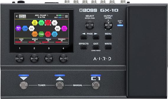 BOSS GX-10 Compact Guitar and Bass Effect Processor, GX-100 Sound Engine, Color Touch Screen, 32 Amp Types and 170 BOSS Effects Multimode, Foot Pedals and Expression Pedal, AIRD Technology