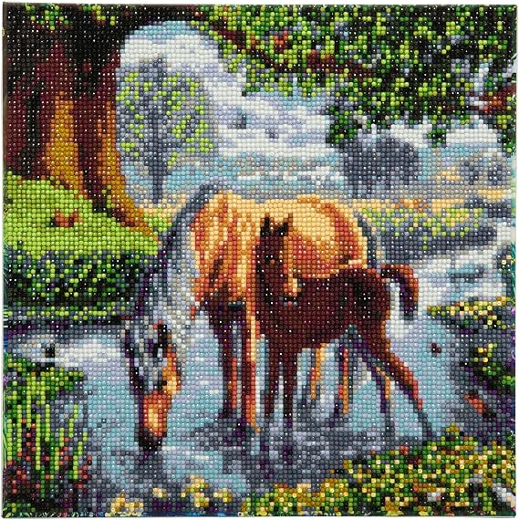 Crystal Art Medium Framed Mounted Wall Art Kit (11.8in x 11.8in) - Fell Ponies - Diamond Painting Kit for ages 8 and up