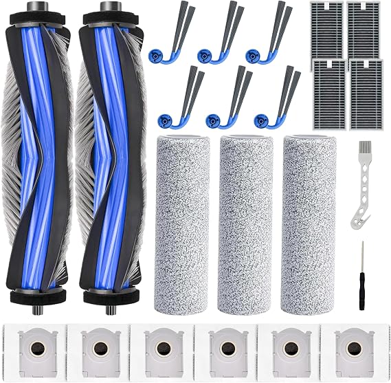 23 Pack X9 Pro Omni Accessories Kit Compatible with ECOVACS DEEBOT X9 Pro Omni/X9 Pro Robot Vacuum Cleaner,2 Main Brush,3 Mopping Roller,6 Dust Bag,4 HEPA Filter,6 Side Brush,2 Tool