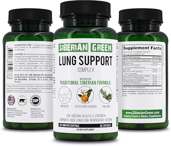 Siberian Green Lung Support Complex 60 Capsules - Traditional Formula Supplement Rich in Quercetin, Citrus flavonoids, Pine Bark