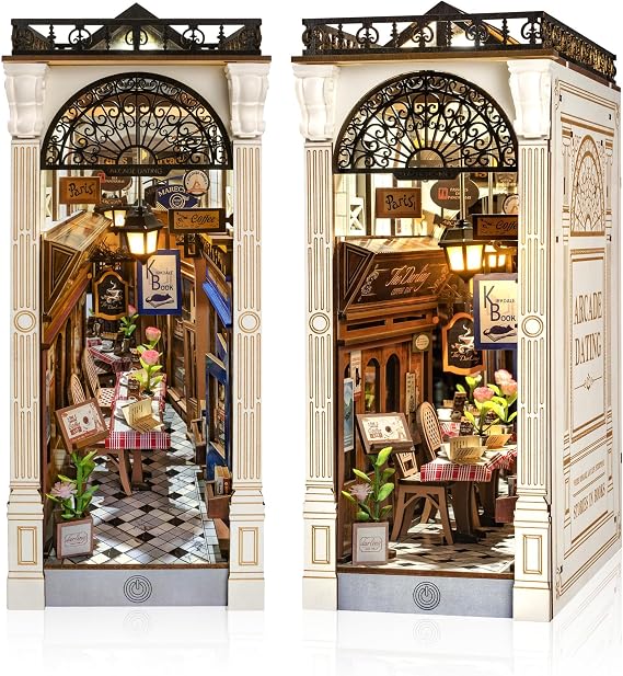 Rolife Book Nook Kit European Arcade Snap-Fit 3D Wooden Puzzles for Adults | 10" miniature house kit collectible diorama building kit booknook bookshelf decor craft for adults hobby gift for men women