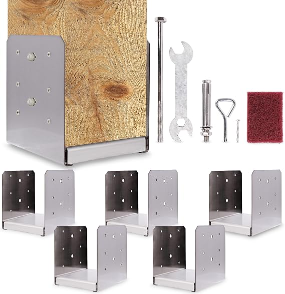 BISupply No Dig Square Bracket - 6x6 Bolt Down Wood Post Anchor, 5pk Fence & Mailbox Anchor