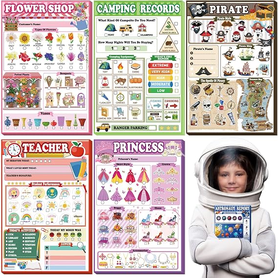 Eaasty 6'lı Paket Çocuklar için Not Defterleri 10 x 15 cm Oyun Süresi Pedleri Çocuklar için 40 Sayfa Not Defterleri Pretend Notebook, Yeni Yürümeye Başlayan Çocuklar için Yaratıcı Rol (Çocuklar)