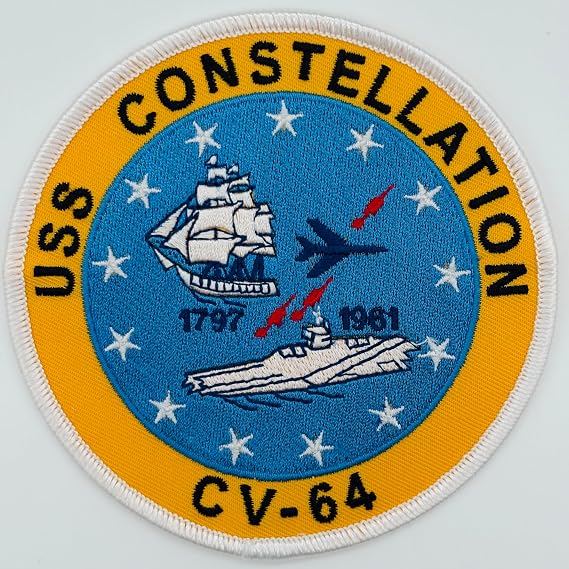 CV-64 USS Constellation Patch 4 Inch Embroidered Ship Crest Hook and Loop Backing Navy Aviation Collectible Veteran Owned Business