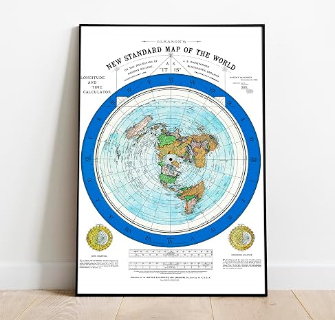 Riley Creative Solutions 1892 Flat Earth Map - Alexander Gleason's New Standard Map of The World 24 x 36 Large Wall Art Poster