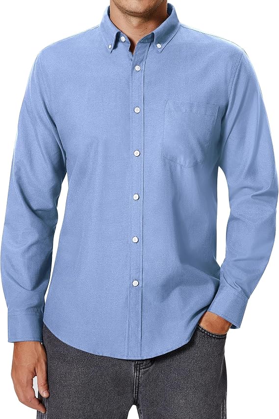 siliteelon Men's Oxford Shirt Long Sleeve Smart Casual Button Down Shirt
