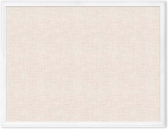 U Brands Farmhouse Linen Bulletin Board, 40" x 30", White Wood Style Frame, Industrial Grade Pinning Surface