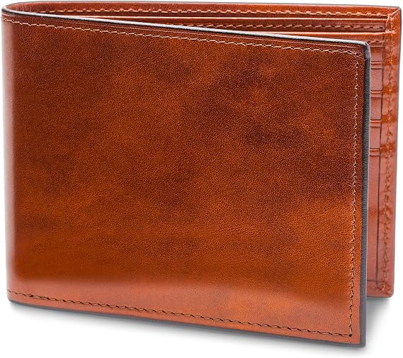 Bosca Men's Old Leather Bifold Wallet with ID Window and Card Slots - Italian Leather, Durable and Stylish - Amber Brown