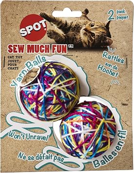 SPOT Ethical Products Sew Much Fun/Yarn Ball Cat Toy / 2.5" / 2Pack, Multicolor