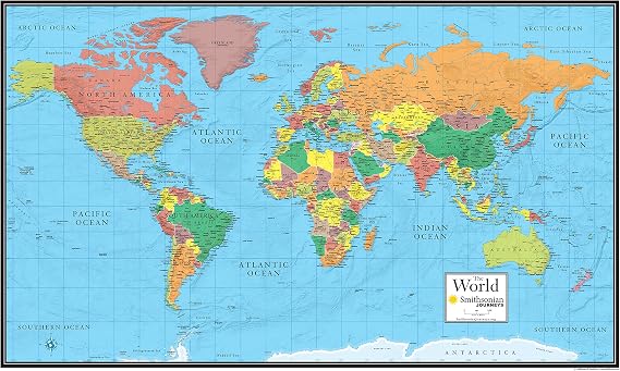 48x78 World Wall Map by Smithsonian Journeys - Blue Ocean Edition Laminated (48x78 Laminated)