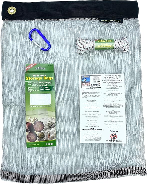 RATSACK Backpacking Food Bag - Ultralight Rodent Proof Dry Storage for Backpacking - Bear Bag Food Storage for Camping with Odor Proof Container, Survival Utility Rope and Carabiner (Small)